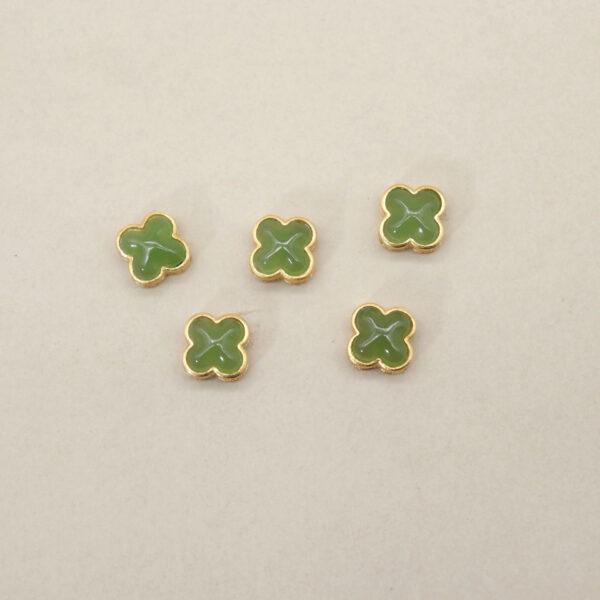 four-leaf clover bead, bezel bead, nephrite bead, green bead, sterling silver bead, gild bead, golden bead, 2pcs / 5 pcs - Image 3
