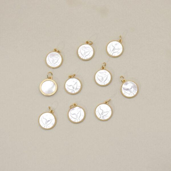 Mermaid Tail charm, round charm, shell charm, white charm, sterling silver charm, gild bead, golden charm, 2pcs / 5 pcs - Image 3