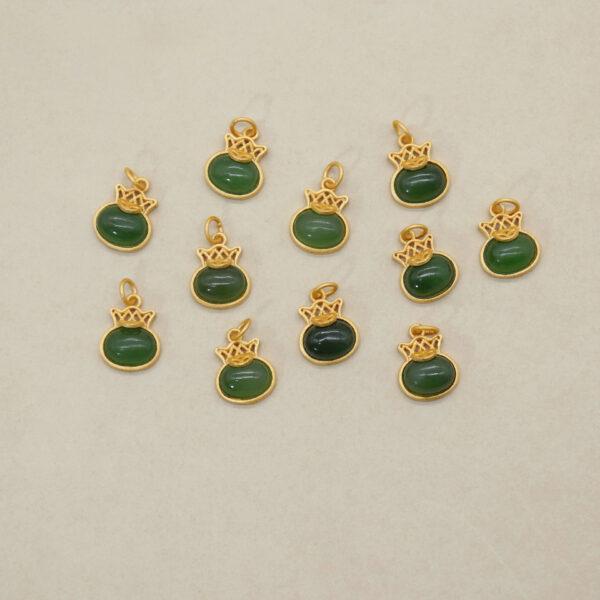 crown charm, oval charm, green charm, nephrite charm, sterling silver charm, gild bead, golden charm, 2pcs / 5 pcs - Image 3