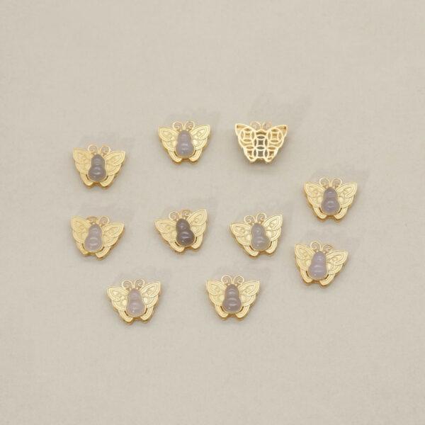 butterfly bead, bezel bead, nephrite bead, purple gray bead, sterling silver bead, gild bead, golden bead, 2pcs / 5 pcs - Image 3