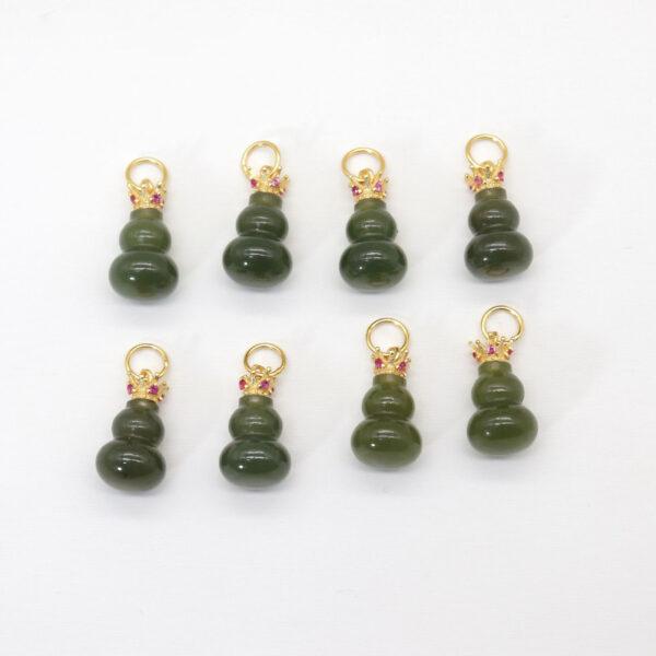 crown charm, gourd charm, green charm, nephrite charm, sterling silver charm, gild bead, golden charm, 2pcs / 5 pcs - Image 3
