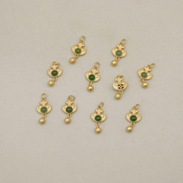 flower charm, nephrite charm, green charm, sterling silver charm, gild bead, golden charm, 2pcs / 5 pcs - Image 3