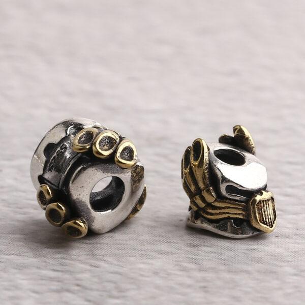 robot head bead, helmet bead, spacer bead, s925 sterling silver, silver bead, oxidized silver bead - Image 5