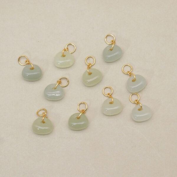 simple oval charm, nephrite charm, white charm, green charm, sterling silver charm, gild bead, golden charm, 2pcs / 5 pcs - Image 3