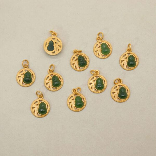 round charm, gourd charm, 福 charm, nephrite charm, green charm, sterling silver charm, gild bead, golden charm, 2pcs / 5 pcs - Image 4