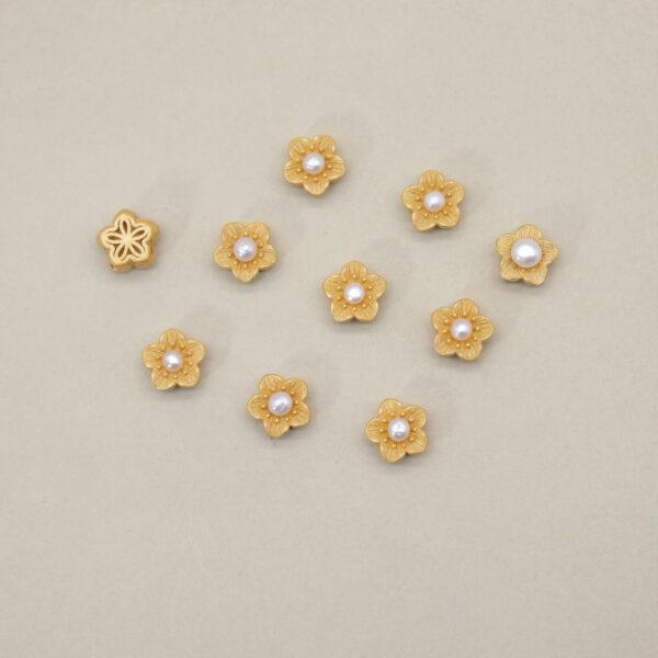 peach flower bead, bezel bead, pearl bead, white bead, sterling silver bead, gild bead, golden bead, 2pcs / 5 pcs - Image 3