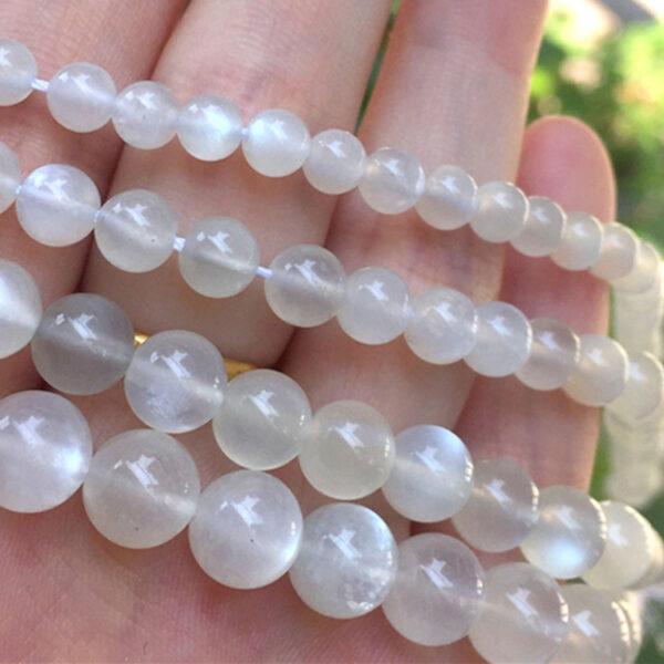 white moonstone bead, moonstone bead, round bead, through hole bead - Image 3
