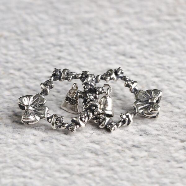 hollow bow charm, bell charm, s925 sterling silver, silver bead, silver charm, oxidized silver bead - Image 3