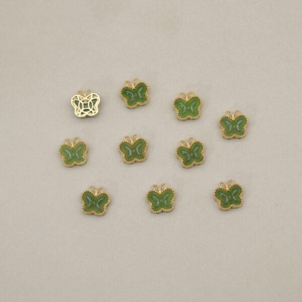 butterfly bead, bezel bead, nephrite bead, green bead, sterling silver bead, gild bead, golden bead, 2pcs / 5 pcs - Image 3