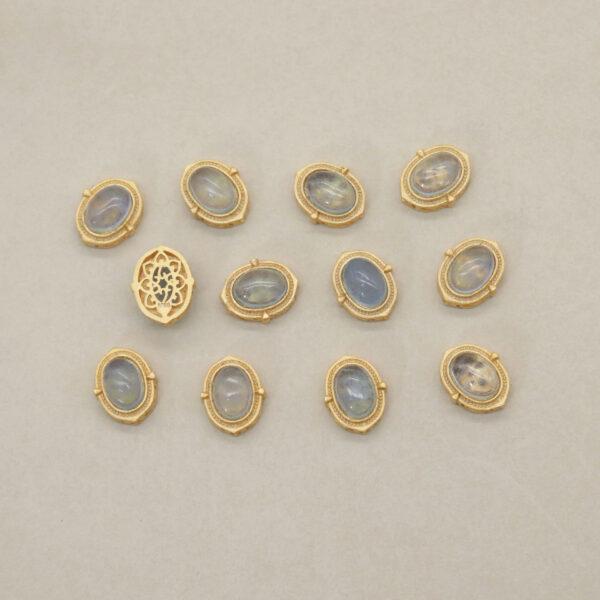 oval bead, bezel bead, aquamarine bead, light blue bead, sterling silver bead, gild bead, golden bead, 2pcs / 5 pcs - Image 3