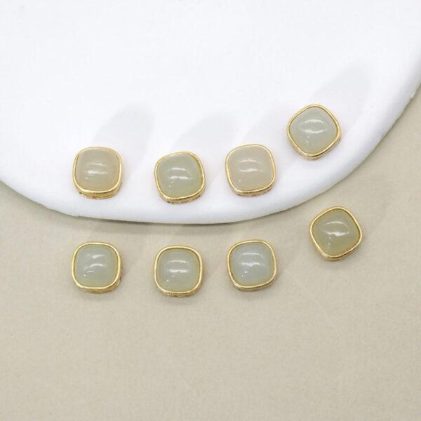 square bead, bezel bead, nephrite bead, white bead, sterling silver bead, gild bead, golden bead, 2pcs / 5 pcs - Image 3