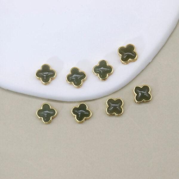 Four-leaf clover bead, bezel bead, nephrite bead, gray green bead, sterling silver bead, gild bead, golden bead, 2pcs / 5 pcs - Image 3