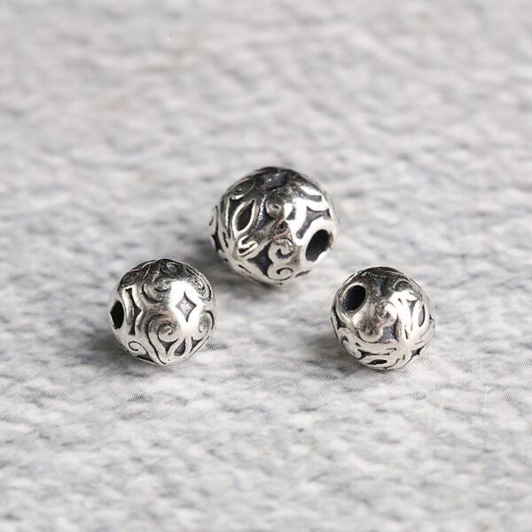 round bead, flower pattern bead, spacer bead, s925 sterling silver, silver bead, oxidized silver bead - Image 3