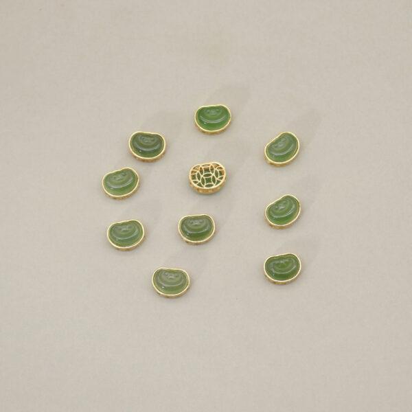 oval bead, bezel bead, nephrite bead, green bead, sterling silver bead, gild bead, golden bead, 2pcs / 5 pcs - Image 3