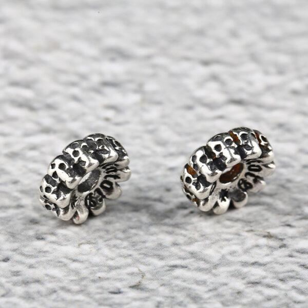 skulls bead, rondelle bead, spacer bead, s925 sterling silver, silver bead, oxidized silver bead - Image 3