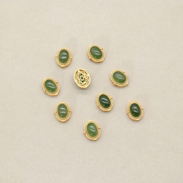 oval bead, bezel bead, nephrite bead, green bead, sterling silver bead, gild bead, golden bead, 2pcs / 5 pcs - Image 3