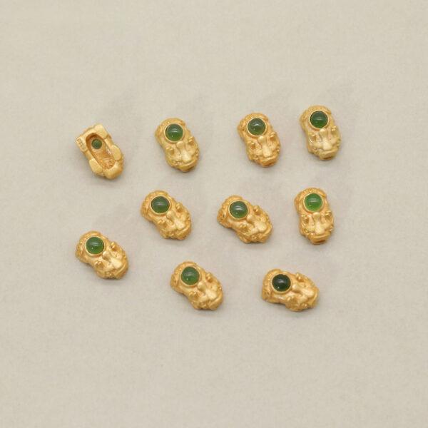 pixiu bead, animal bead.bezel bead, nephrite bead, green bead, sterling silver bead, gild bead, golden bead, 2pcs / 5 pcs - Image 3