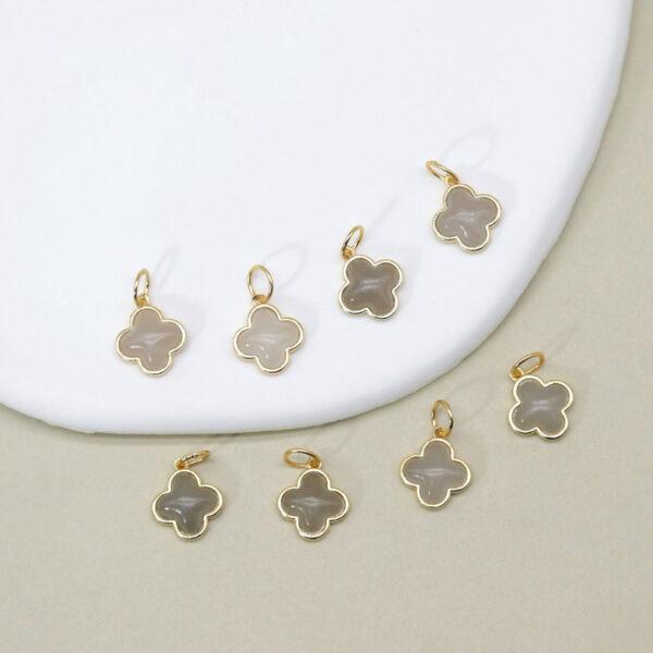 Four-leaf clover charm, nephrite charm, gray purple charm, sterling silver charm, gild bead, golden charm, 2pcs / 5 pcs - Image 3