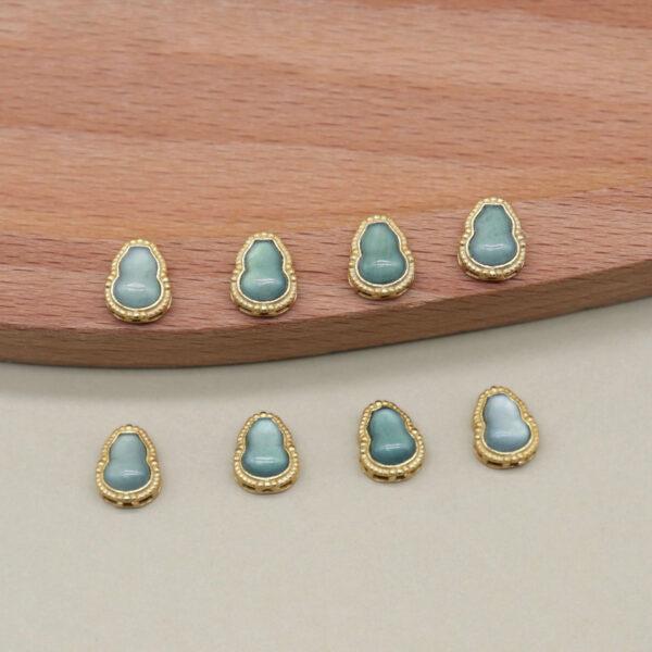gourd bead, bezel bead, jadeite bead, icy blue bead, sterling silver bead, gild bead, golden bead, 2pcs / 5 pcs - Image 3