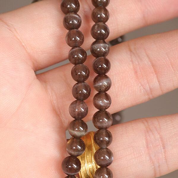 black sunstone bead, round bead, through hole bead - Image 3