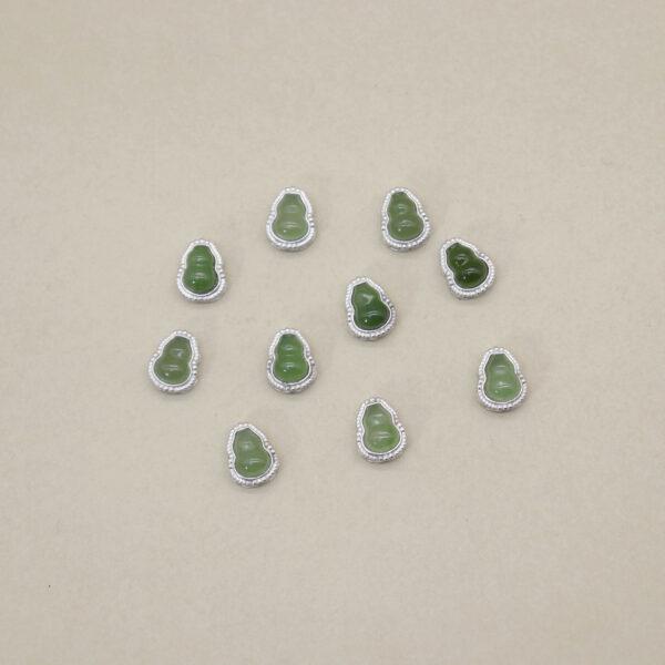gourd bead, bezel bead, nephrite bead, green bead, sterling silver bead, silver bead, 2pcs / 5 pcs - Image 3