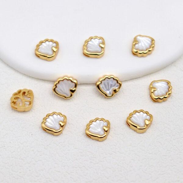 shell bead, bezel bead, white bead, sterling silver bead, gild bead, golden bead, 2pcs / 5 pcs - Image 3