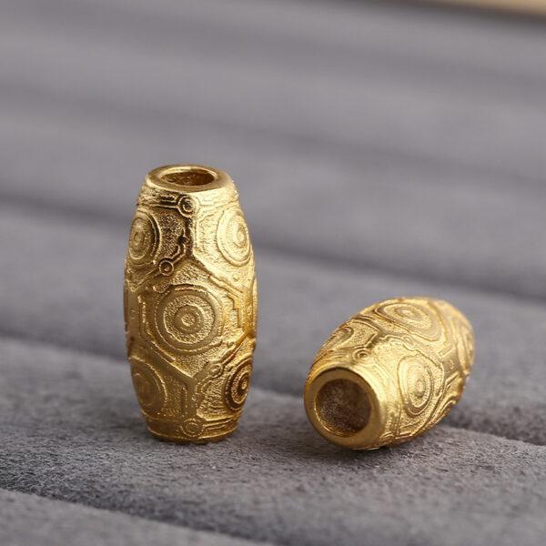 dzi bead, oval bead, spacer bead, s925 sterling silver, sterling silver bead, golden bead, gild bead - Image 3