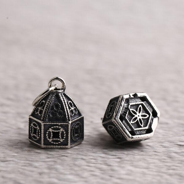 small tent charm, flower pattern charm, s925 sterling silver, silver bead, silver charm, oxidized silver bead - Image 3