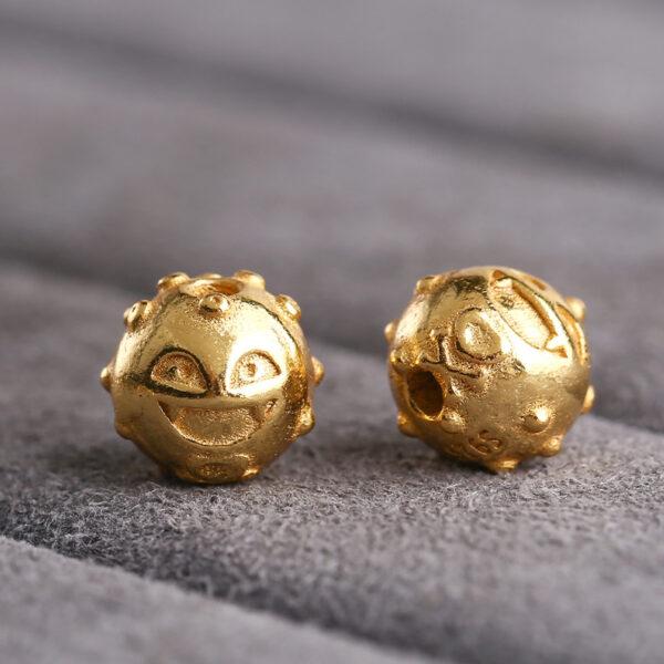 laughing face bead, round bead, spacer bead, s925 sterling silver, sterling silver bead, golden bead, gild bead - Image 4