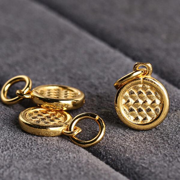 round charm, weaving pattern charm, s925 sterling silver, golden charm, gild bead - Image 4