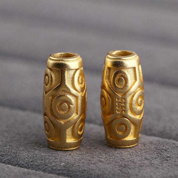 dzi bead, oval bead, spacer bead, s925 sterling silver, sterling silver bead, golden bead, gild bead - Image 4