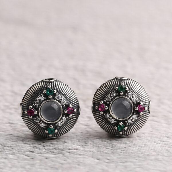 line pattern bead, cross drilled bead, oblate bead, spacer bead, s925 sterling silver, silver bead, oxidized silver bead - Image 4