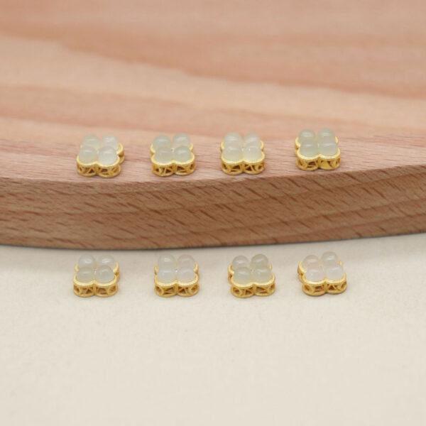four-leaf clover bead, bezel bead, nephrite bead, sterling silver bead, gild bead, golden bead, 2pcs / 5 pcs - Image 5