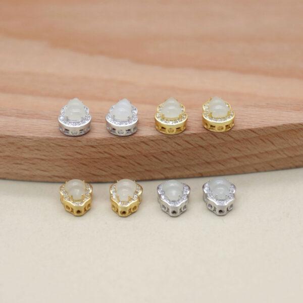 gourd bead, bezel bead, nephrite bead, white bead, sterling silver bead, gild bead, golden bead, 2pcs / 5 pcs - Image 4