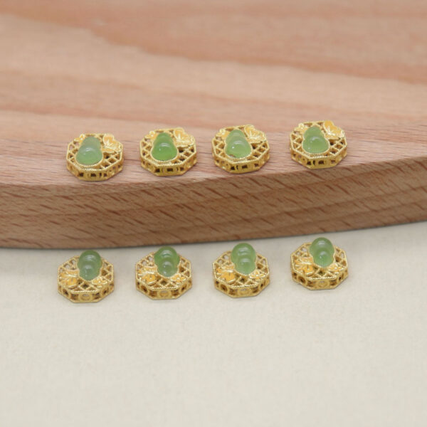 gourd bead, butterfly bead, bezel bead, nephrite bead, green bead, sterling silver bead, gild bead, golden bead, 2pcs / 5 pcs - Image 4