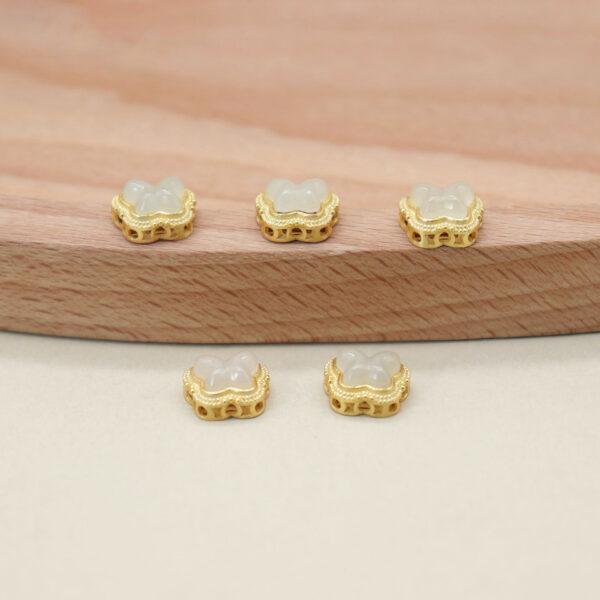 butterfly bead, bezel bead, nephrite bead, white bead, sterling silver bead, gild bead, golden bead, 2pcs / 5 pcs - Image 4