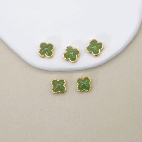 four-leaf clover bead, bezel bead, nephrite bead, green bead, sterling silver bead, gild bead, golden bead, 2pcs / 5 pcs - Image 4