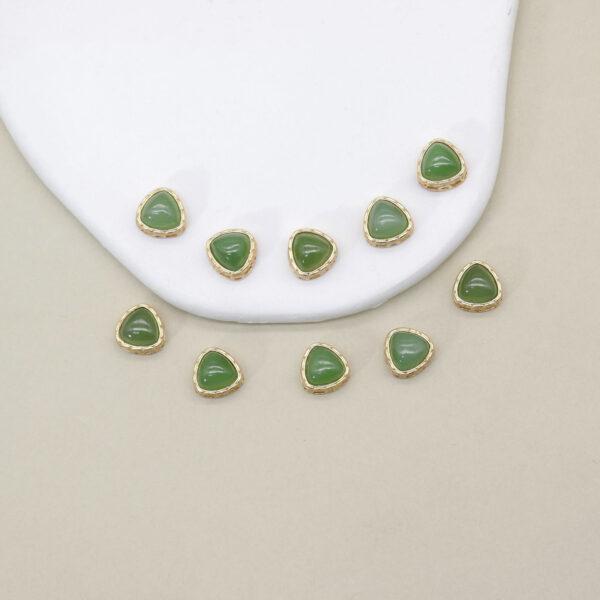 triangle bead, bezel bead, nephrite bead, green bead, sterling silver bead, gild bead, golden bead, 2pcs / 5 pcs - Image 4