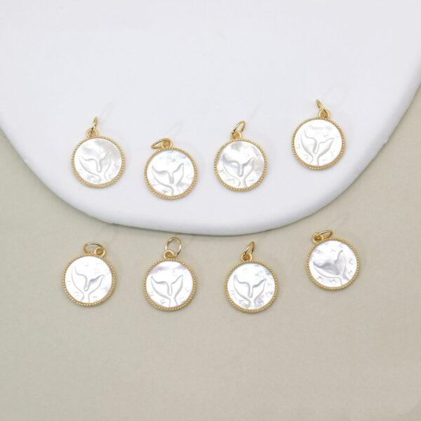 Mermaid Tail charm, round charm, shell charm, white charm, sterling silver charm, gild bead, golden charm, 2pcs / 5 pcs - Image 4