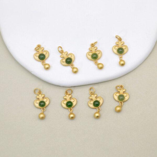 flower charm, nephrite charm, green charm, sterling silver charm, gild bead, golden charm, 2pcs / 5 pcs - Image 4