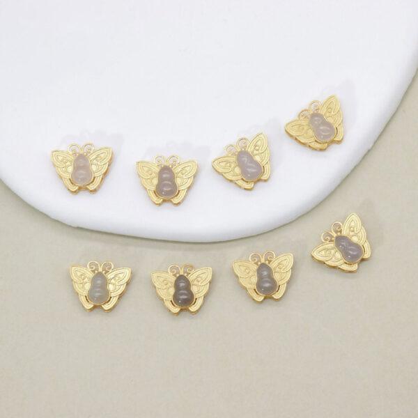 butterfly bead, bezel bead, nephrite bead, purple gray bead, sterling silver bead, gild bead, golden bead, 2pcs / 5 pcs - Image 4