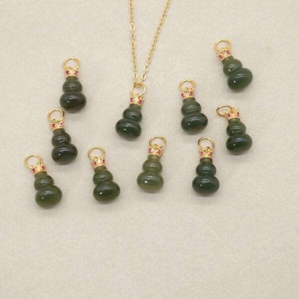crown charm, gourd charm, green charm, nephrite charm, sterling silver charm, gild bead, golden charm, 2pcs / 5 pcs - Image 4