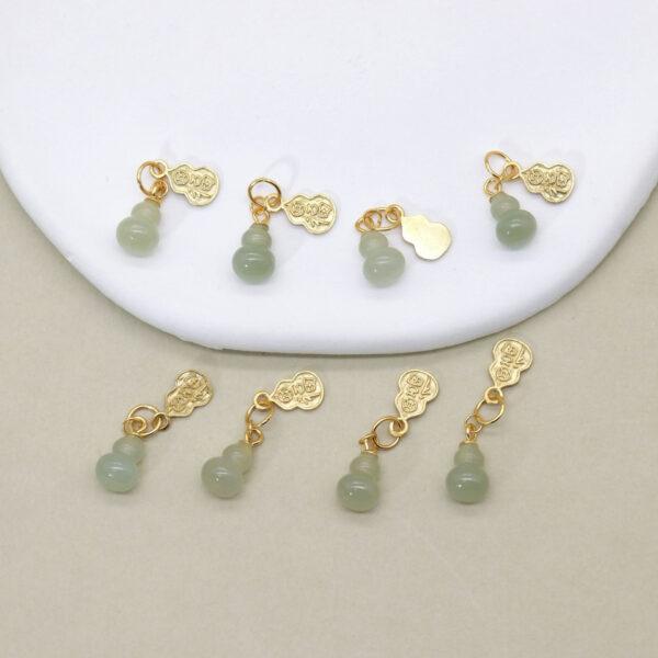 gourd charm, light green charm, nephrite charm, sterling silver charm, gild bead, golden charm, 2pcs / 5 pcs - Image 4