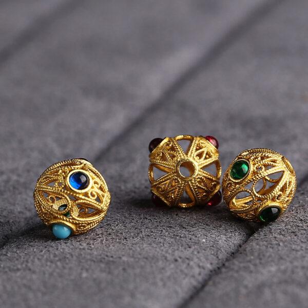 round bead, hollow flower bead, spacer bead, s925 sterling silver, sterling silver bead, golden bead, gild bead - Image 4