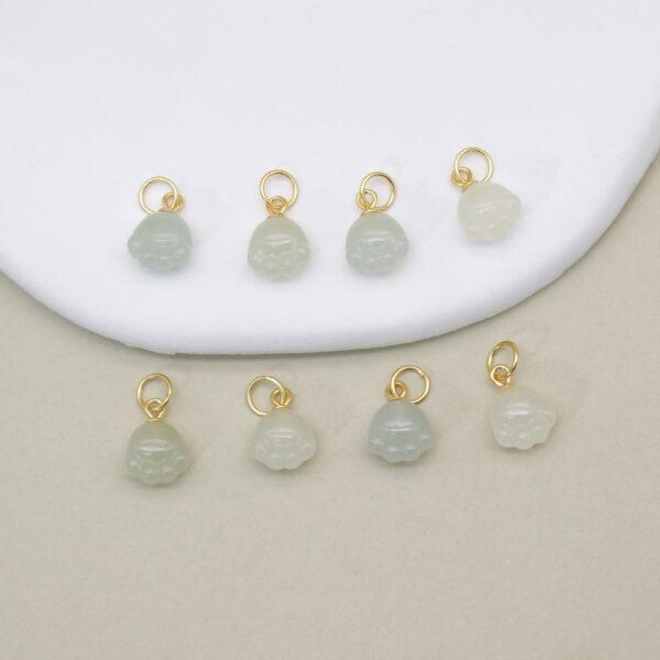 cat paw charm, nephrite charm, white charm, green charm, sterling silver charm, gild bead, golden charm, 2pcs / 5 pcs - Image 4