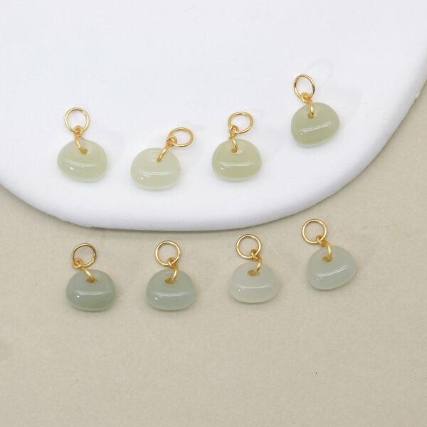 simple oval charm, nephrite charm, white charm, green charm, sterling silver charm, gild bead, golden charm, 2pcs / 5 pcs - Image 4
