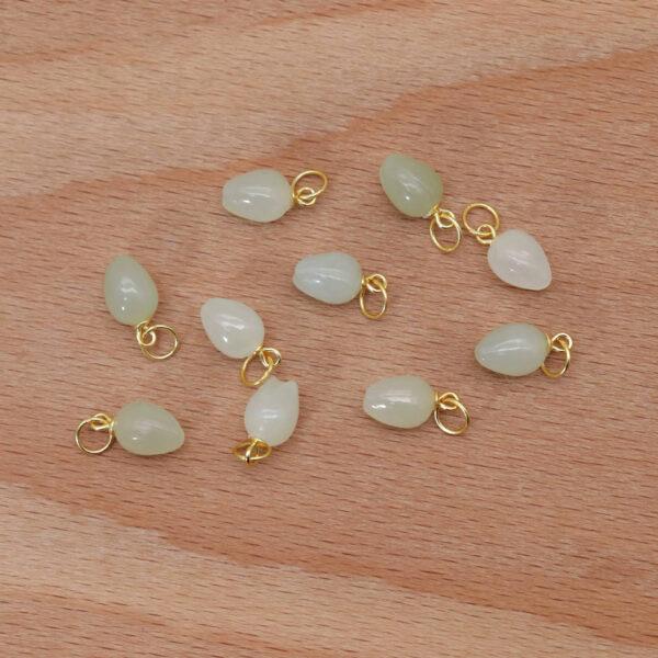 flower bud charm, nephrite charm, white charm, green charm, sterling silver charm, gild bead, golden charm, 2pcs / 5 pcs - Image 4