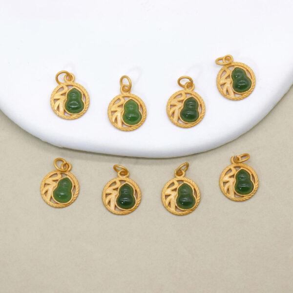 round charm, gourd charm, 福 charm, nephrite charm, green charm, sterling silver charm, gild bead, golden charm, 2pcs / 5 pcs - Image 5