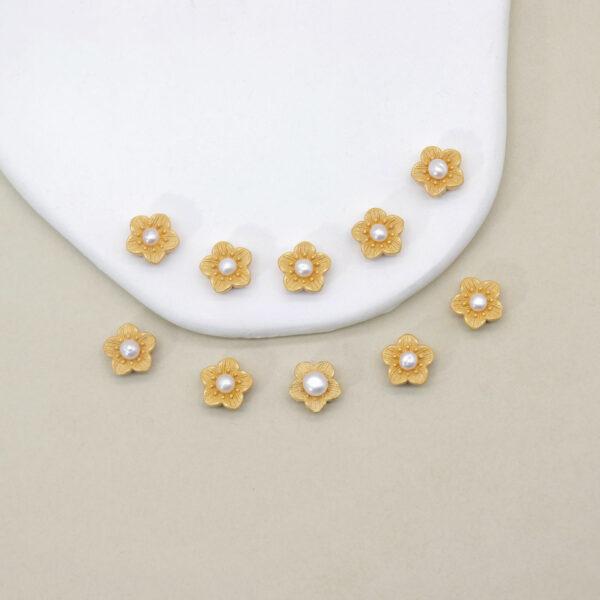 peach flower bead, bezel bead, pearl bead, white bead, sterling silver bead, gild bead, golden bead, 2pcs / 5 pcs - Image 4