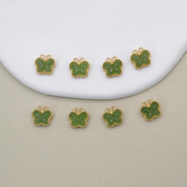 butterfly bead, bezel bead, nephrite bead, green bead, sterling silver bead, gild bead, golden bead, 2pcs / 5 pcs - Image 4